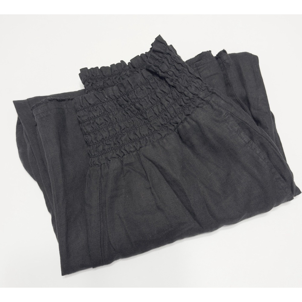 ANTHROPOLOGIE Cloth & Stone 100% Linen Wide Leg Pants Women's L Black Stretch